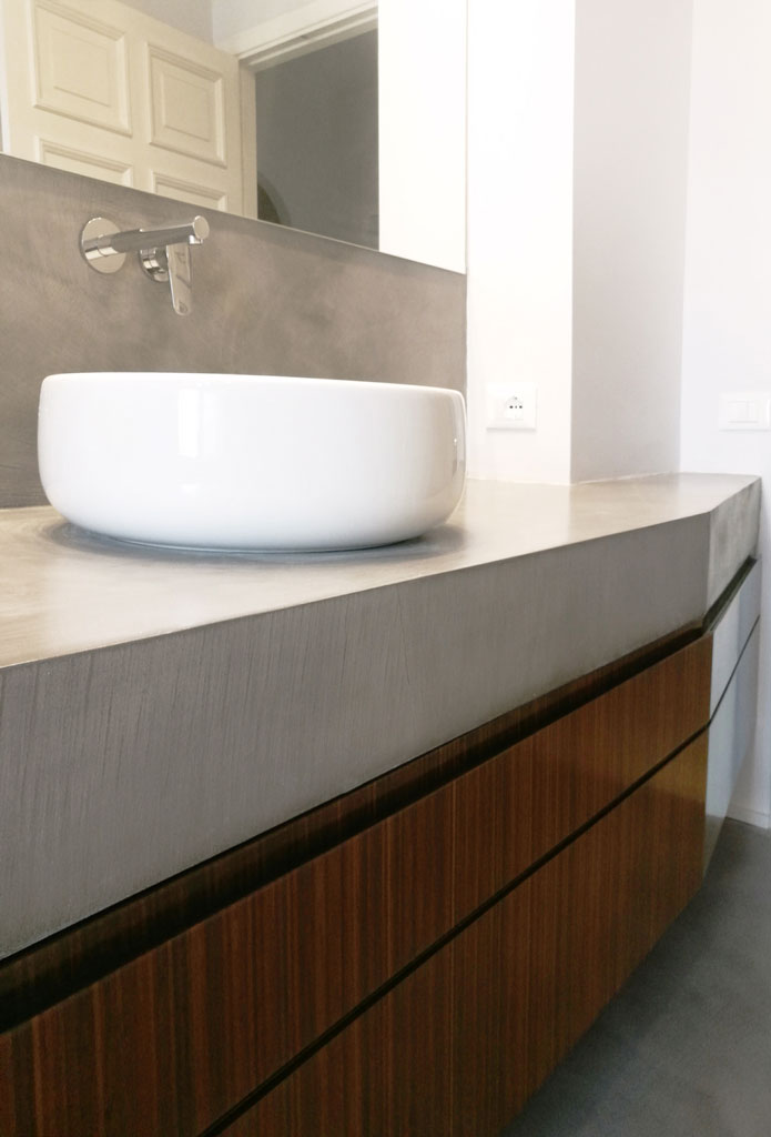 resin sink top and wooden cabinet