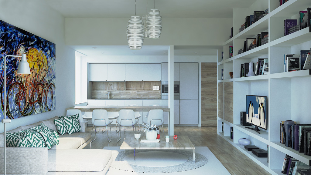 Salle tv ouverte sur la cuisine